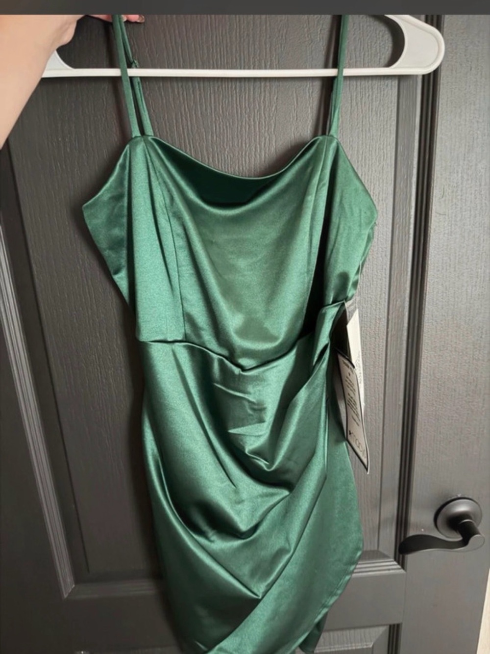 Emerald Sundae Satin Draped Mini Dress in Emerald Green